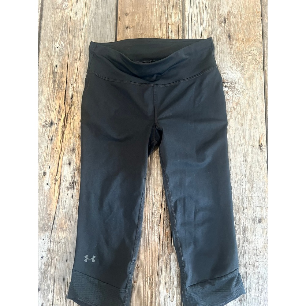 Under Armour HeatGear Black Cropped Leggings Capri Zipper Pocket Reflective Mens